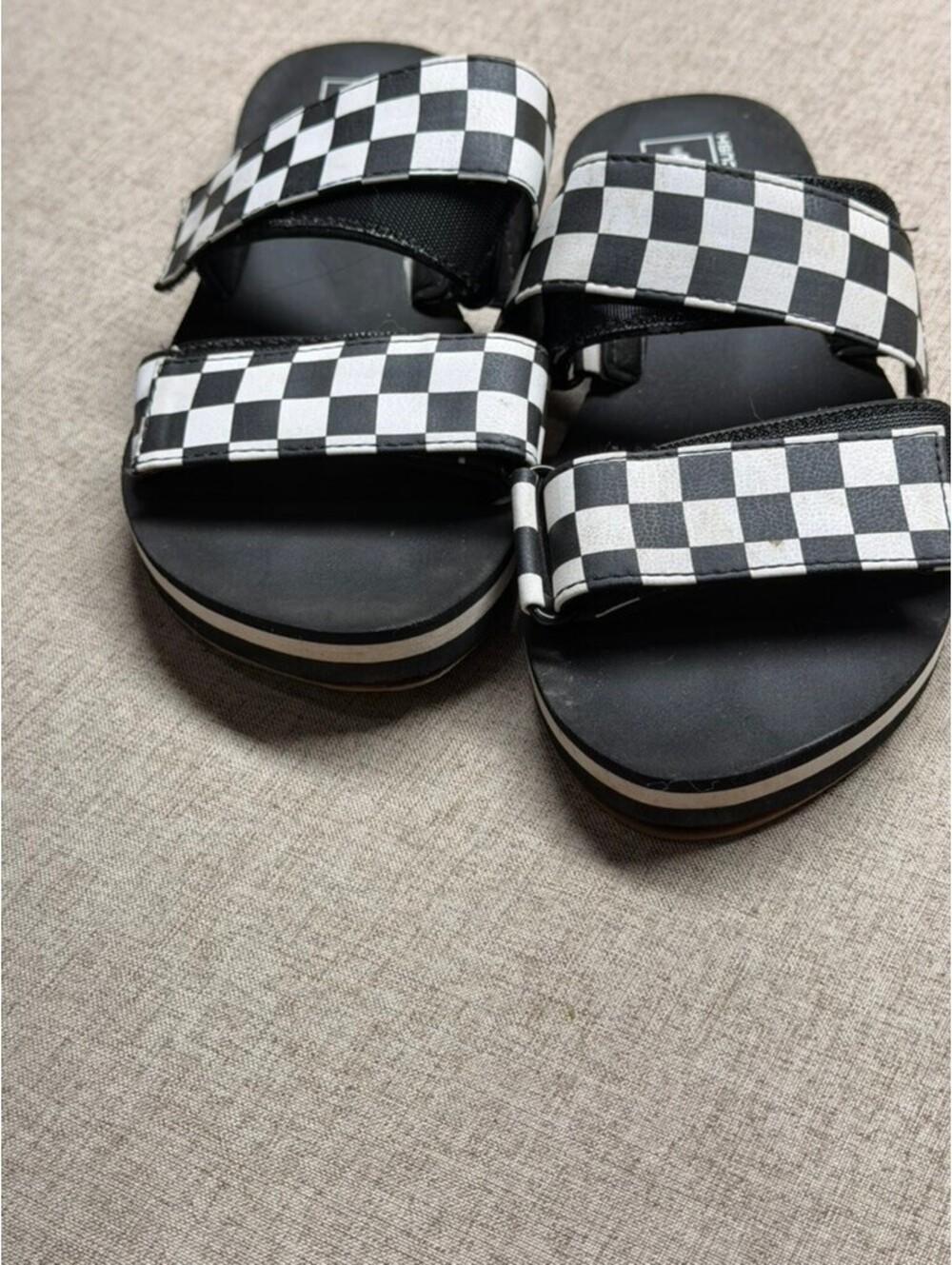 Vans UltraCush Checkerboard Slide Sandals Womens 8.5 Black White Velcro